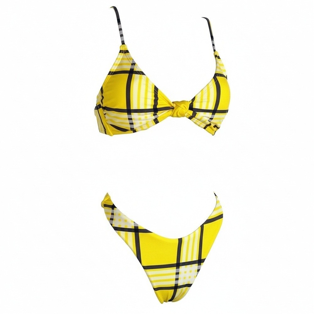 NWT Small Cher Clueless Yellow Plaid Bikini Set Trillium Triangle Adjustable
